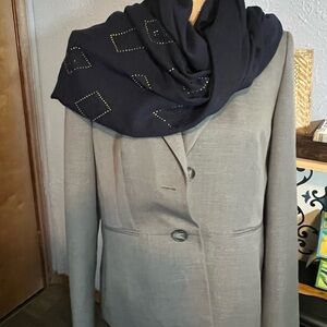 Gray Women's Blazer with Black Scarf